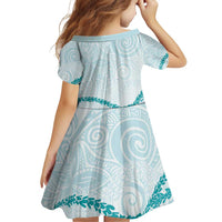 Aloha Lei Mikioi Family Matching Off Shoulder Short Dress and Hawaiian Shirt Teal Polynesian Tribal Tatau Pattern