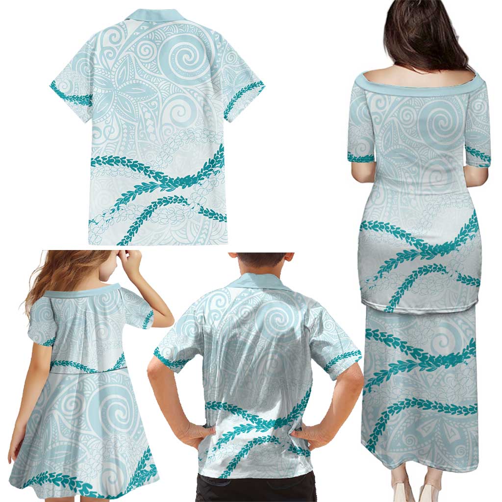 Aloha Lei Mikioi Family Matching Puletasi and Hawaiian Shirt Teal Polynesian Tribal Tatau Pattern LT9 - Polynesian Pride