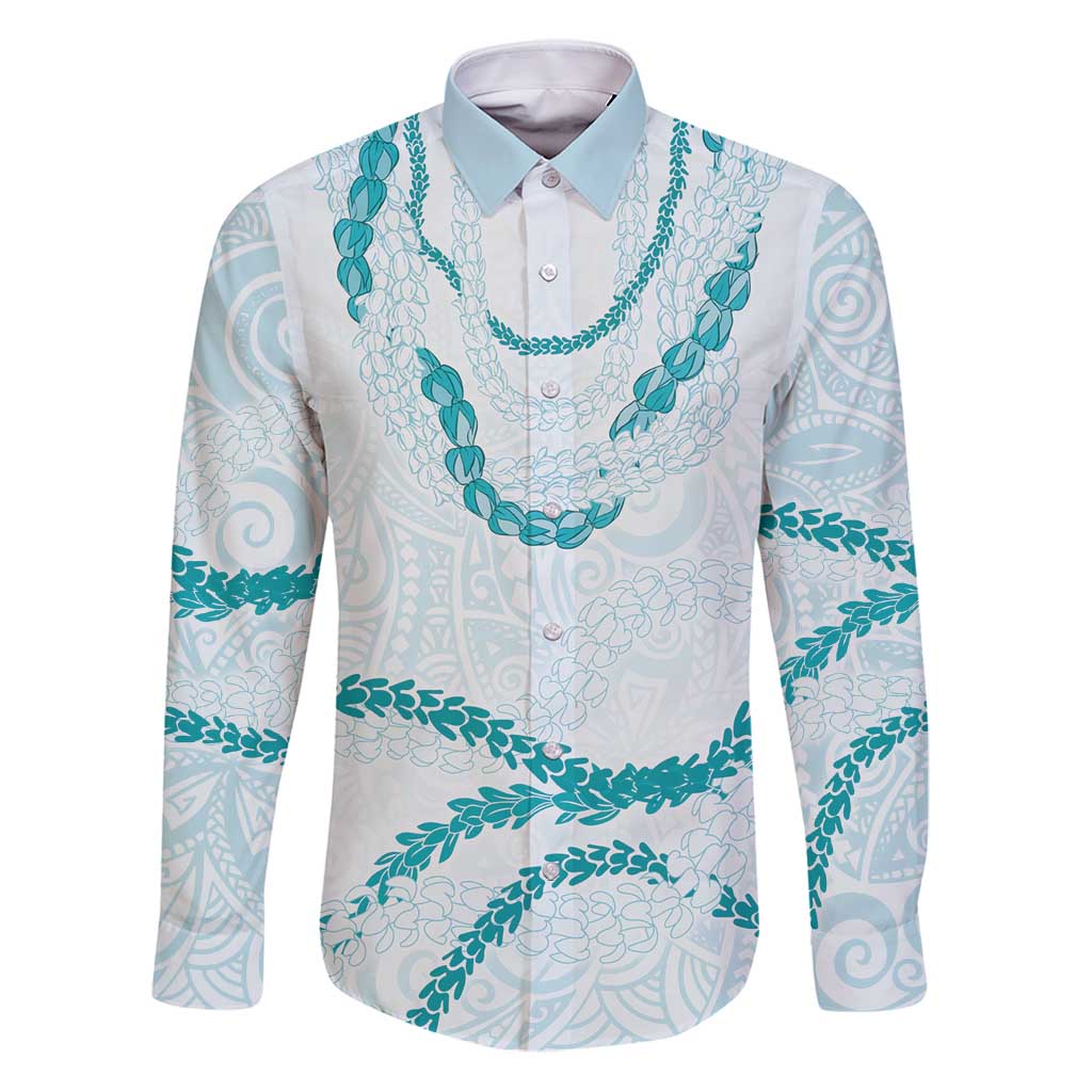 Aloha Lei Mikioi Family Matching Puletasi and Hawaiian Shirt Teal Polynesian Tribal Tatau Pattern LT9 Dad's Shirt - Long Sleeve Teal - Polynesian Pride