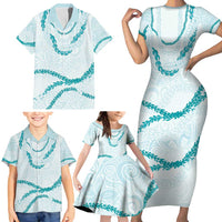 Aloha Lei Mikioi Family Matching Short Sleeve Bodycon Dress and Hawaiian Shirt Teal Polynesian Tribal Tatau Pattern LT9 - Polynesian Pride