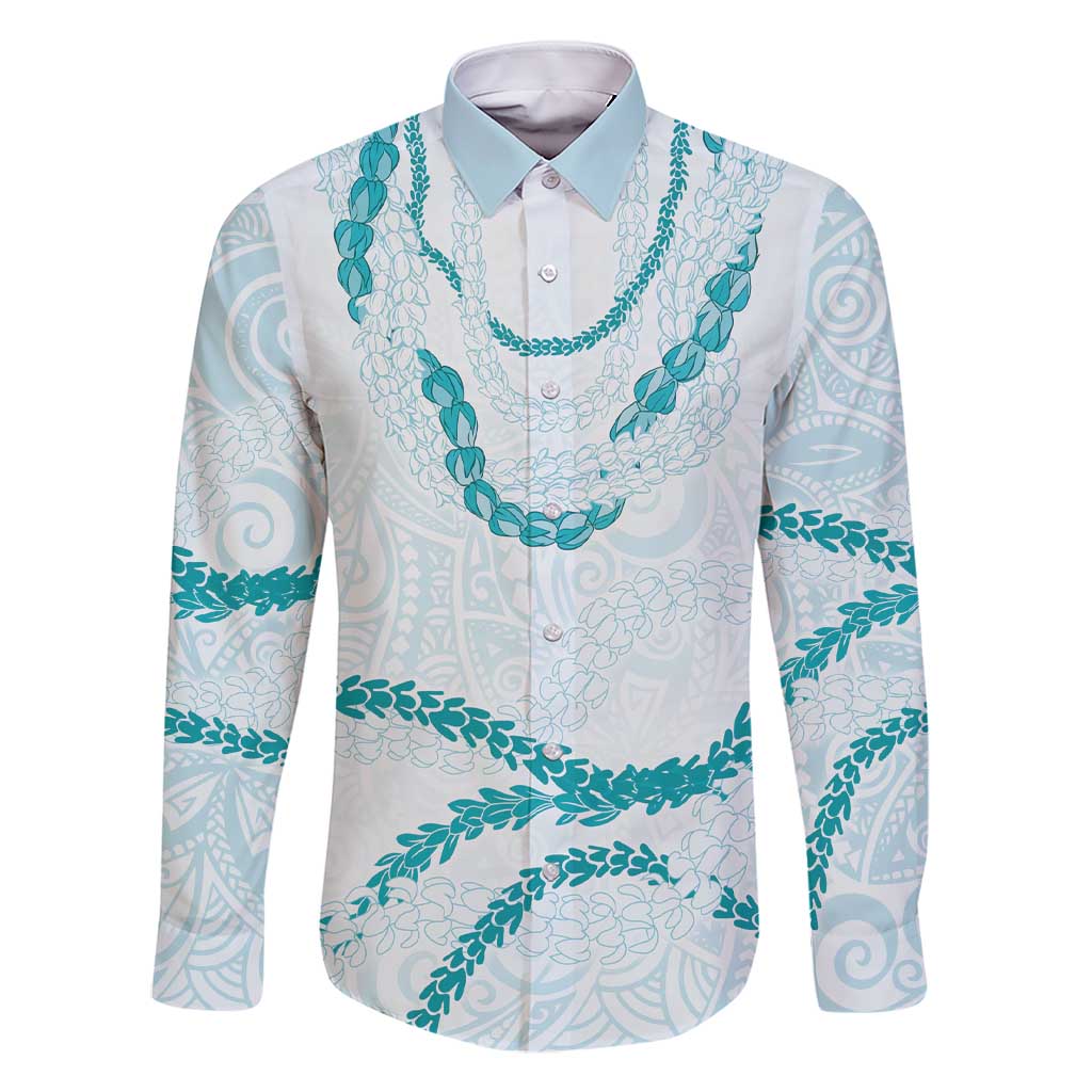 Aloha Lei Mikioi Family Matching Short Sleeve Bodycon Dress and Hawaiian Shirt Teal Polynesian Tribal Tatau Pattern LT9 Dad's Shirt - Long Sleeve Teal - Polynesian Pride