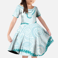 Aloha Lei Mikioi Family Matching Summer Maxi Dress and Hawaiian Shirt Teal Polynesian Tribal Tatau Pattern