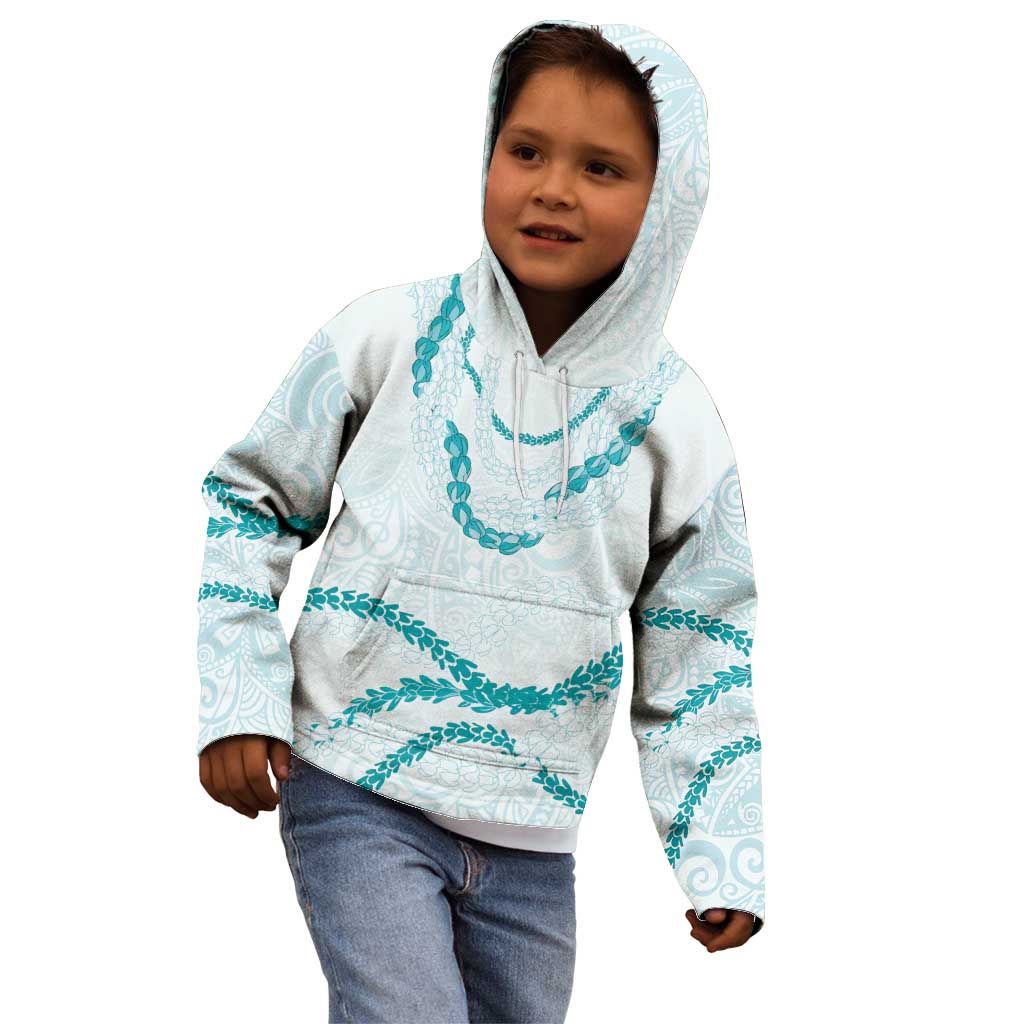 Aloha Lei Mikioi Kid Hoodie Teal Polynesian Tribal Tatau Pattern