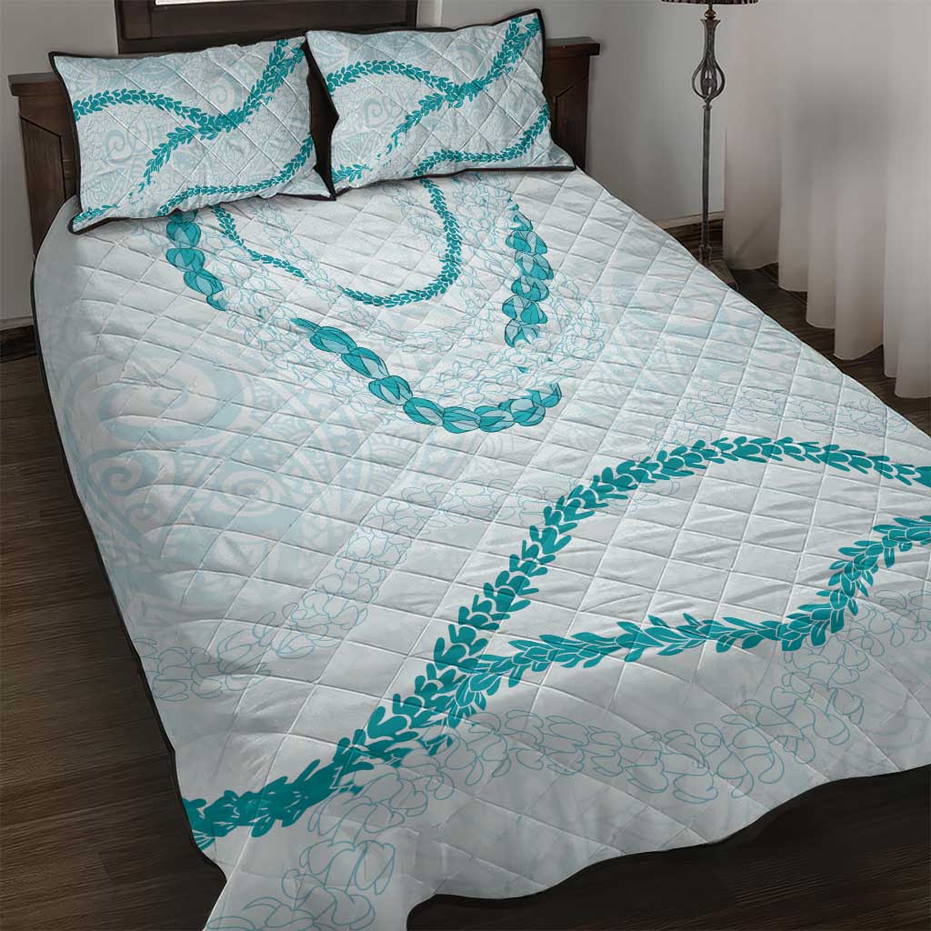 Aloha Lei Mikioi Quilt Bed Set Teal Polynesian Tribal Tatau Pattern