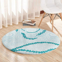 Aloha Lei Mikioi Round Carpet Teal Polynesian Tribal Tatau Pattern