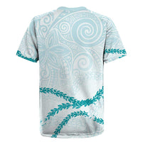 Aloha Lei Mikioi Rugby Jersey Teal Polynesian Tribal Tatau Pattern LT9 - Polynesian Pride