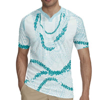 Aloha Lei Mikioi Rugby Jersey Teal Polynesian Tribal Tatau Pattern LT9 - Polynesian Pride