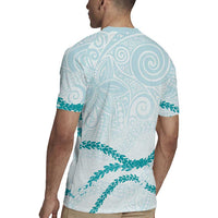Aloha Lei Mikioi Rugby Jersey Teal Polynesian Tribal Tatau Pattern LT9 - Polynesian Pride