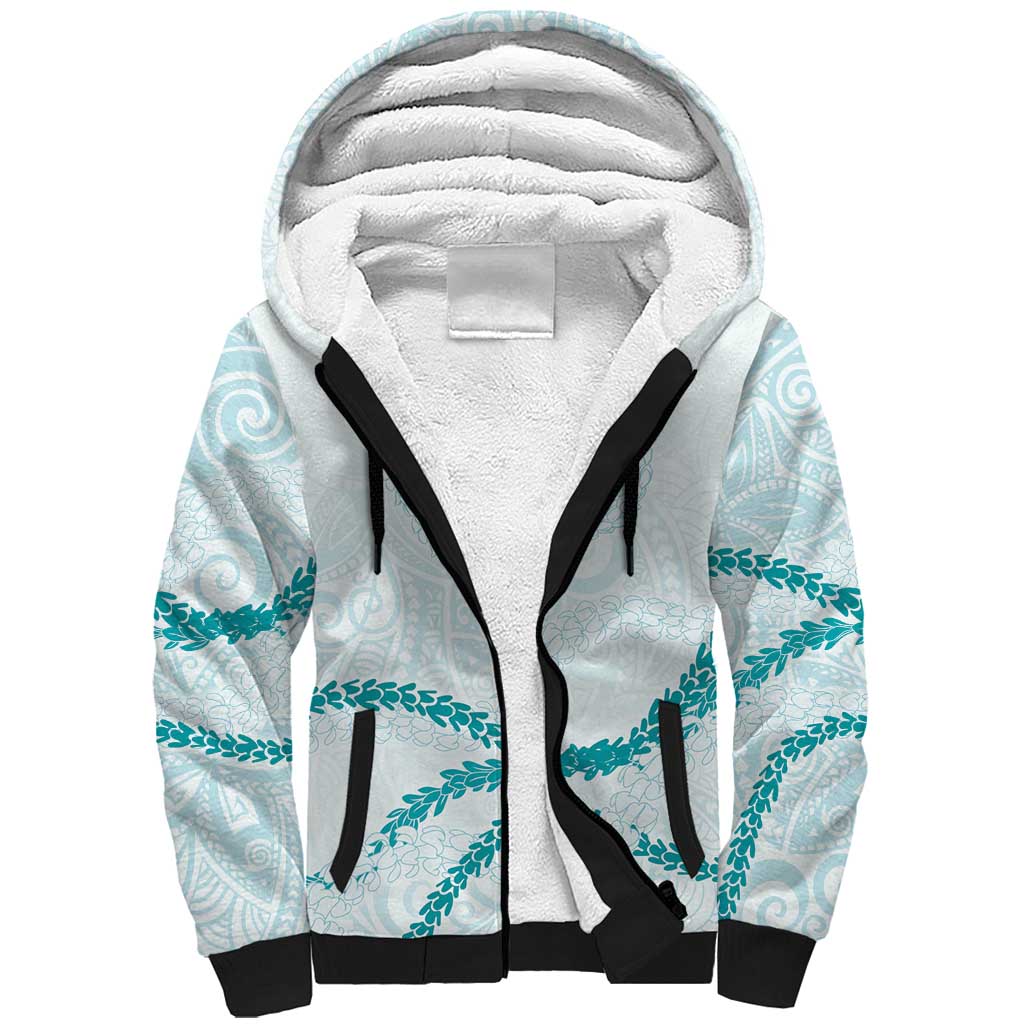 Aloha Lei Mikioi Sherpa Hoodie Teal Polynesian Tribal Tatau Pattern