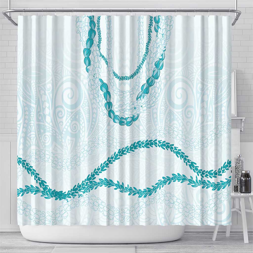Aloha Lei Mikioi Shower Curtain Teal Polynesian Tribal Tatau Pattern