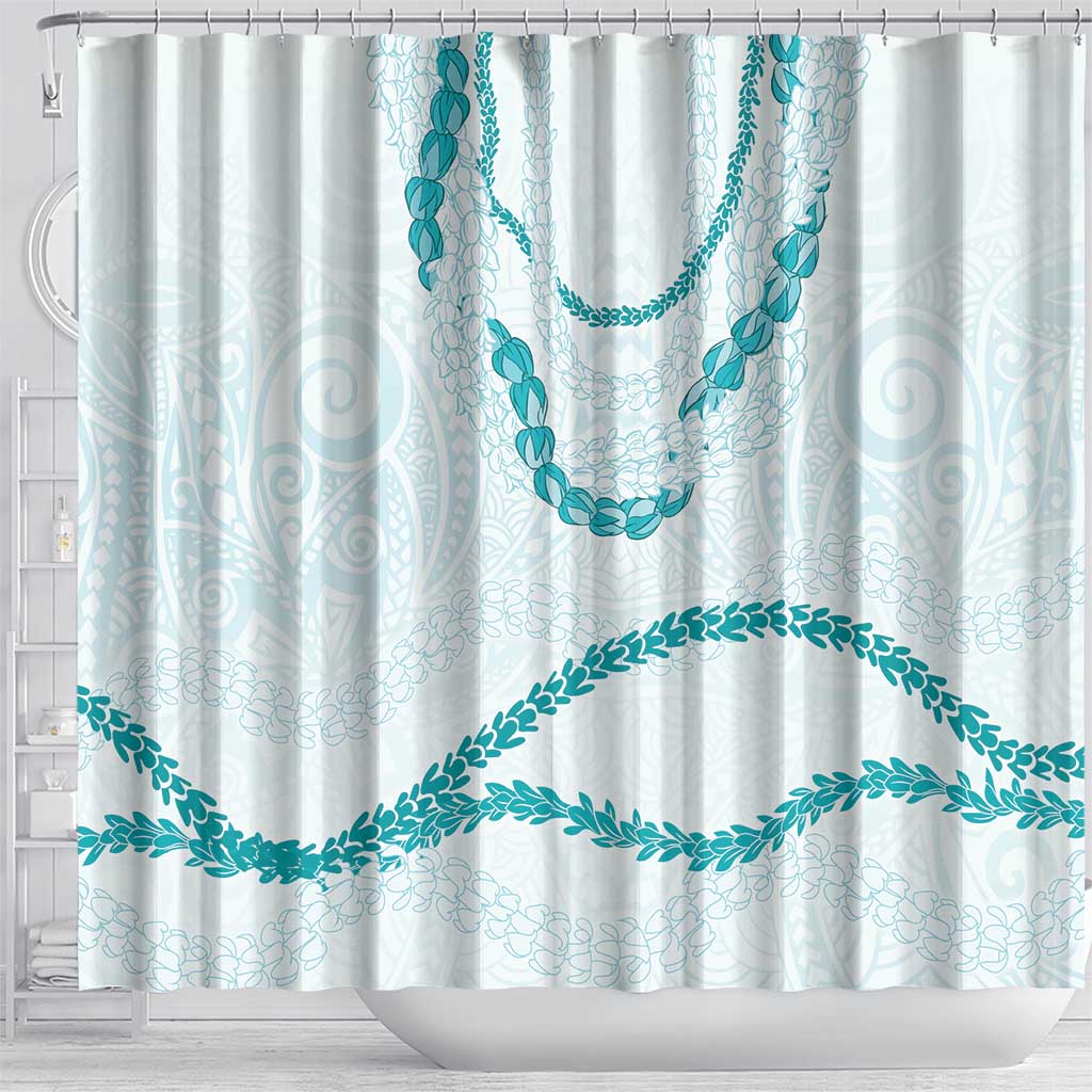 Aloha Lei Mikioi Shower Curtain Teal Polynesian Tribal Tatau Pattern