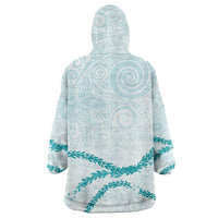 Aloha Lei Mikioi Wearable Blanket Hoodie Teal Polynesian Tribal Tatau Pattern