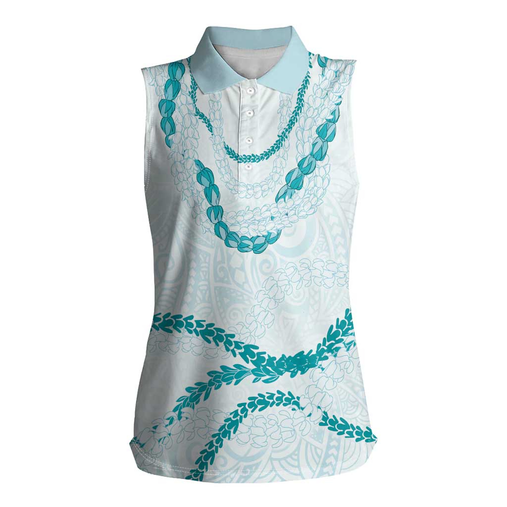 Aloha Lei Mikioi Women Sleeveless Polo Shirt Teal Polynesian Tribal Tatau Pattern LT9 Female Teal - Polynesian Pride