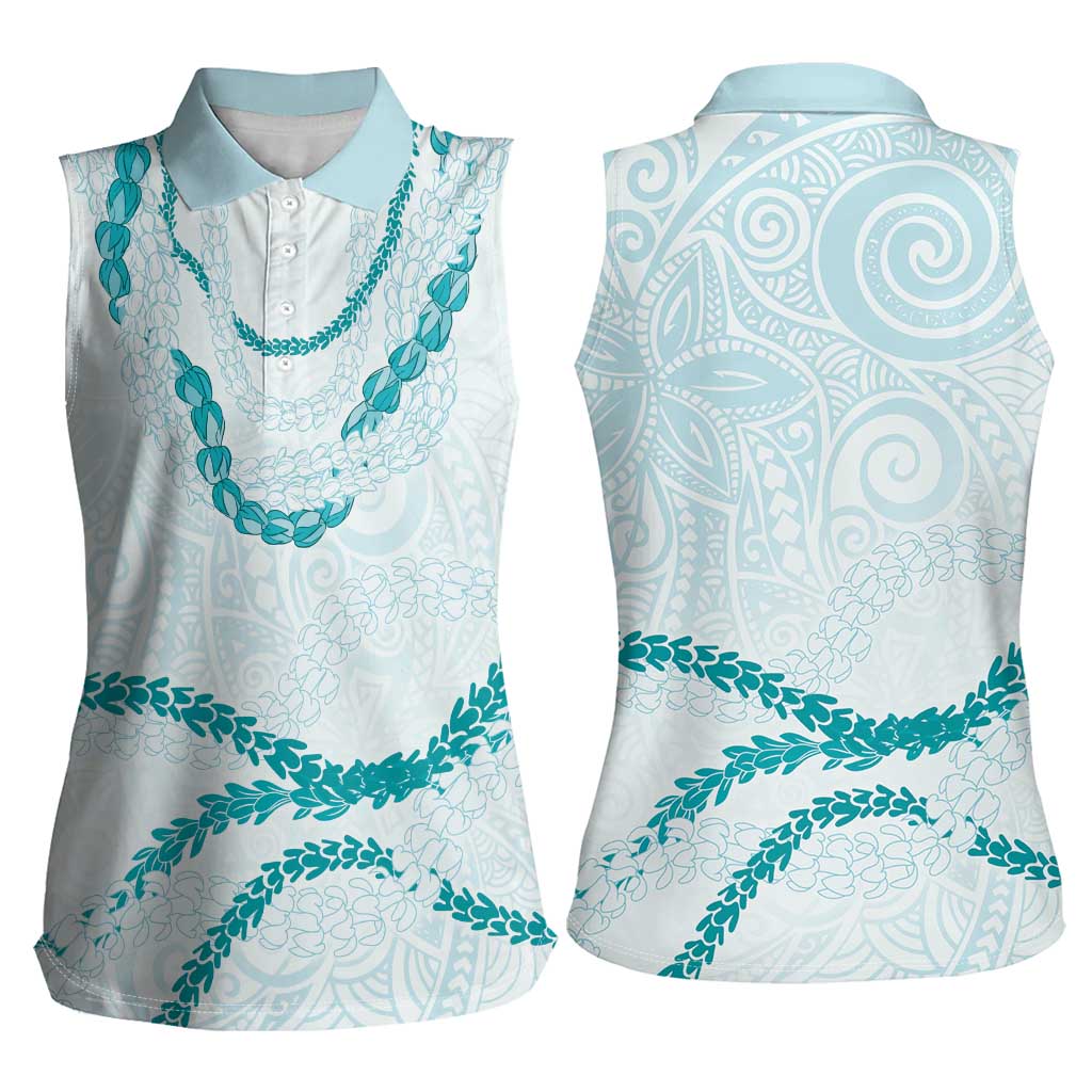 Aloha Lei Mikioi Women Sleeveless Polo Shirt Teal Polynesian Tribal Tatau Pattern LT9 - Polynesian Pride