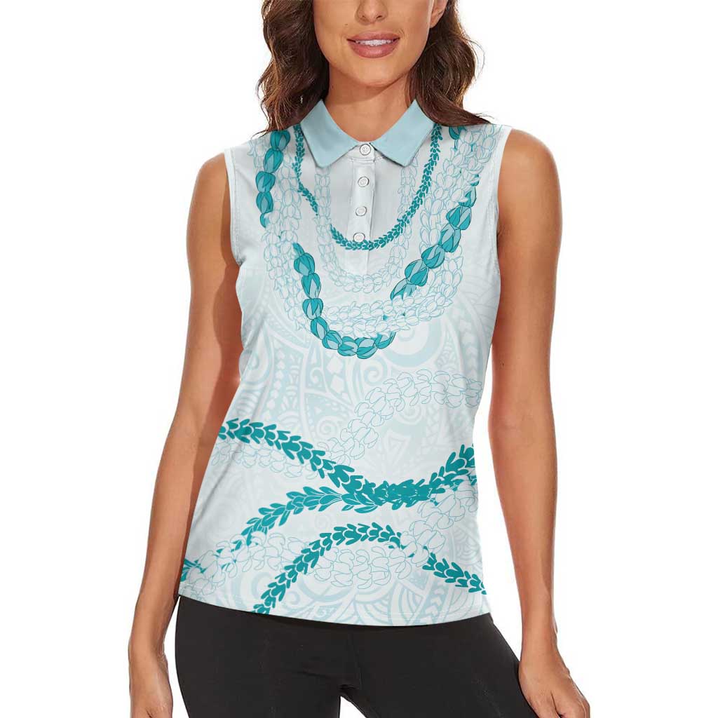Aloha Lei Mikioi Women Sleeveless Polo Shirt Teal Polynesian Tribal Tatau Pattern LT9 - Polynesian Pride