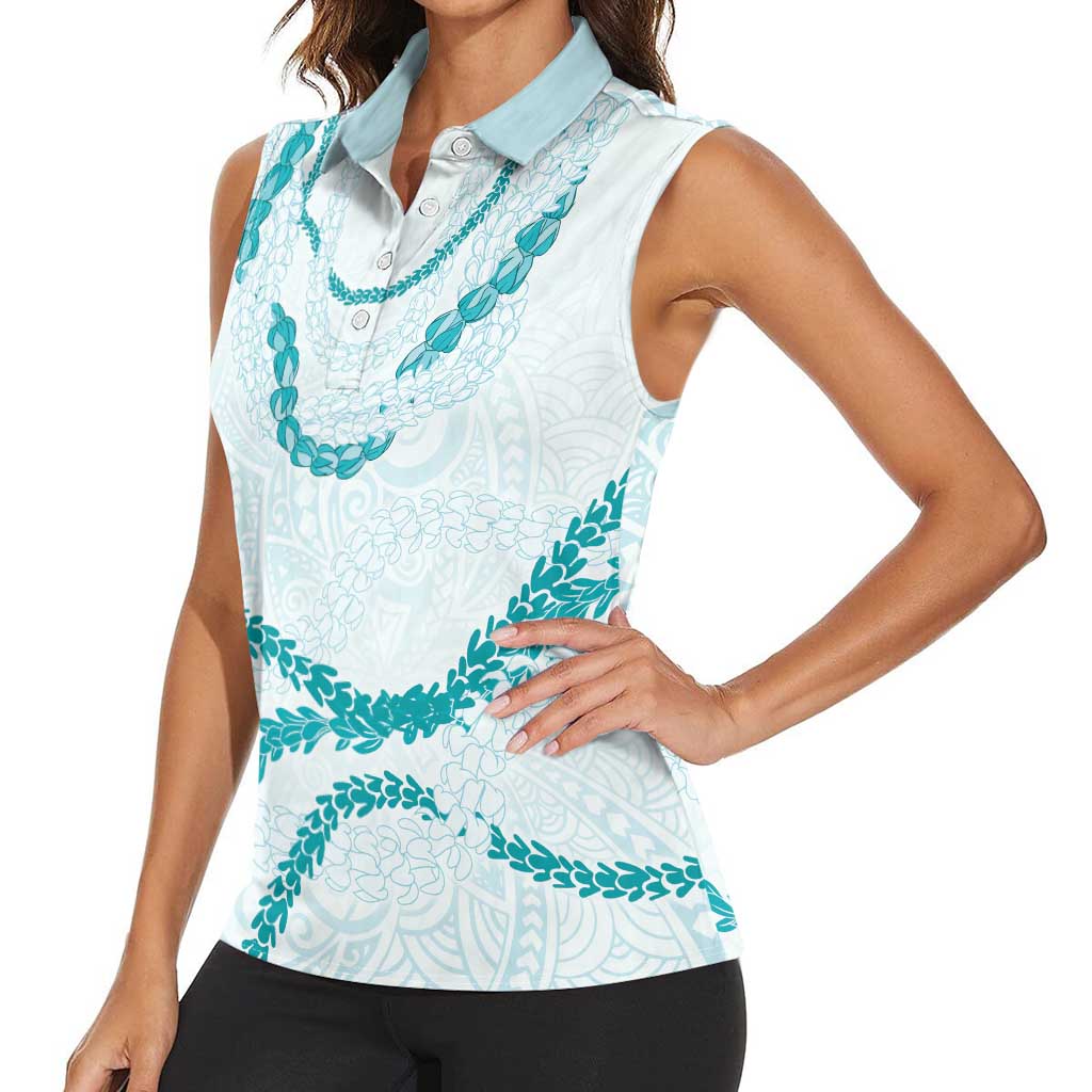 Aloha Lei Mikioi Women Sleeveless Polo Shirt Teal Polynesian Tribal Tatau Pattern LT9 - Polynesian Pride