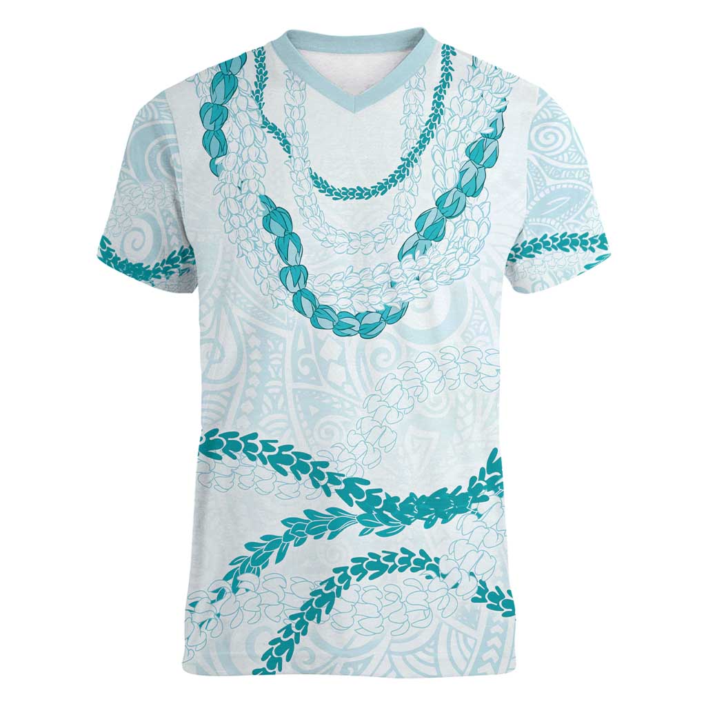 Aloha Lei Mikioi Women V-Neck T-Shirt Teal Polynesian Tribal Tatau Pattern LT9 Female Teal - Polynesian Pride