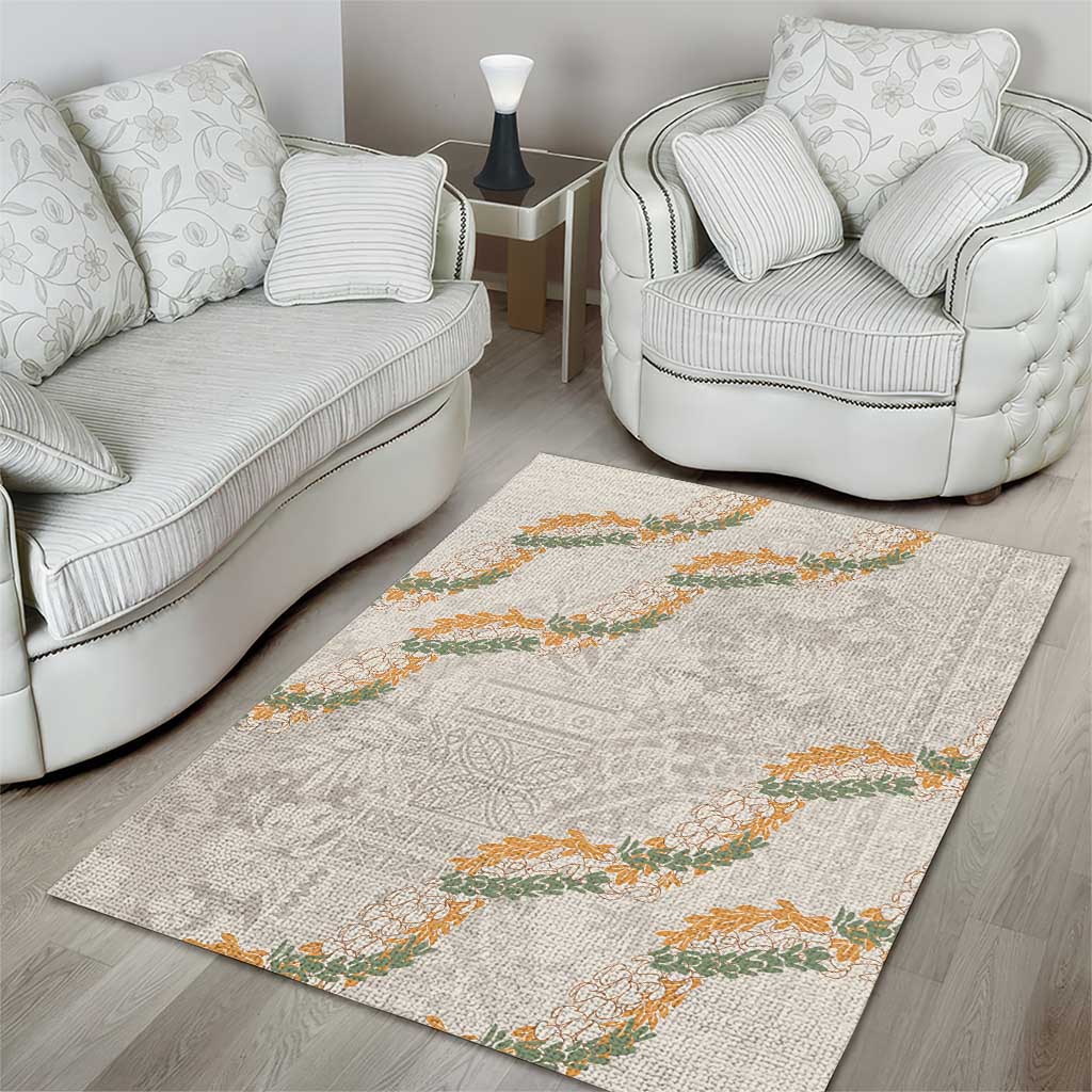 Aloha Pakalana and Puakenikeni Lei Area Rug Beige Hawaiian Pattern