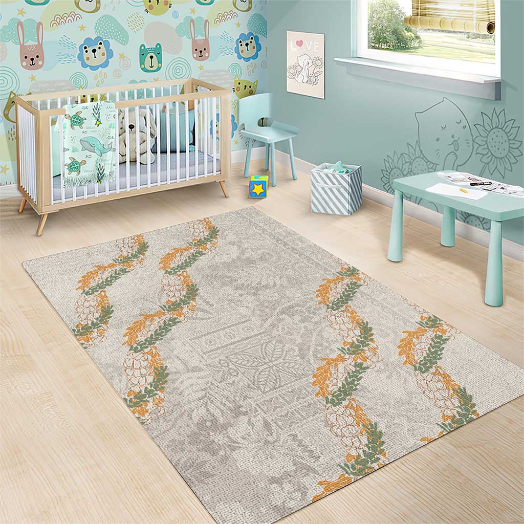 Aloha Pakalana and Puakenikeni Lei Area Rug Beige Hawaiian Pattern