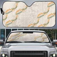 Aloha Pakalana and Puakenikeni Lei Auto Sun Shade Beige Hawaiian Pattern - Polynesian Pride