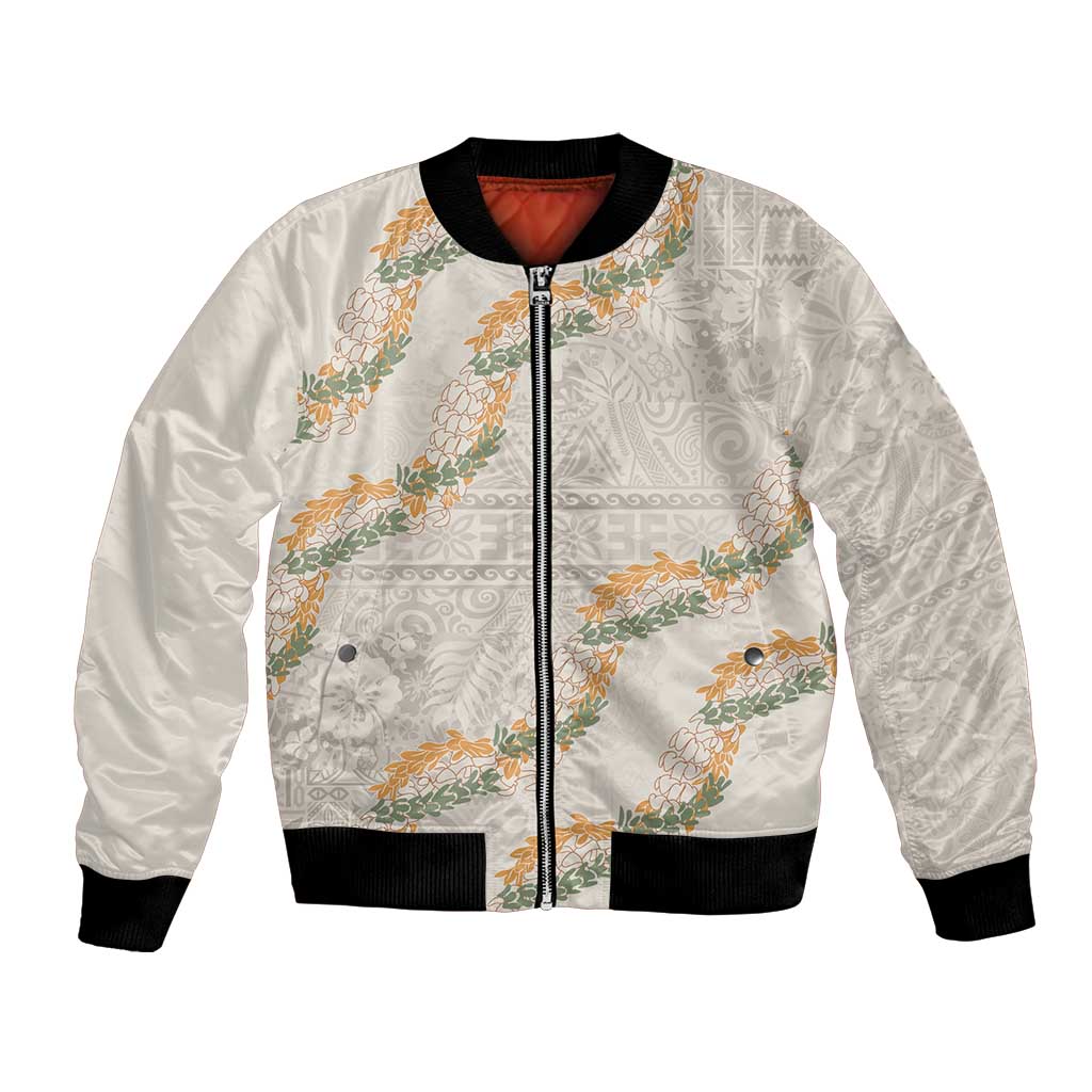 Aloha Pakalana and Puakenikeni Lei Bomber Jacket Beige Hawaiian Pattern LT9 Unisex Beige - Polynesian Pride
