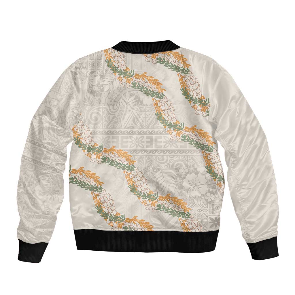 Aloha Pakalana and Puakenikeni Lei Bomber Jacket Beige Hawaiian Pattern LT9 - Polynesian Pride