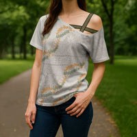 Aloha Pakalana and Puakenikeni Lei Cross Shoulder Shirt Beige Hawaiian Pattern - Polynesian Pride