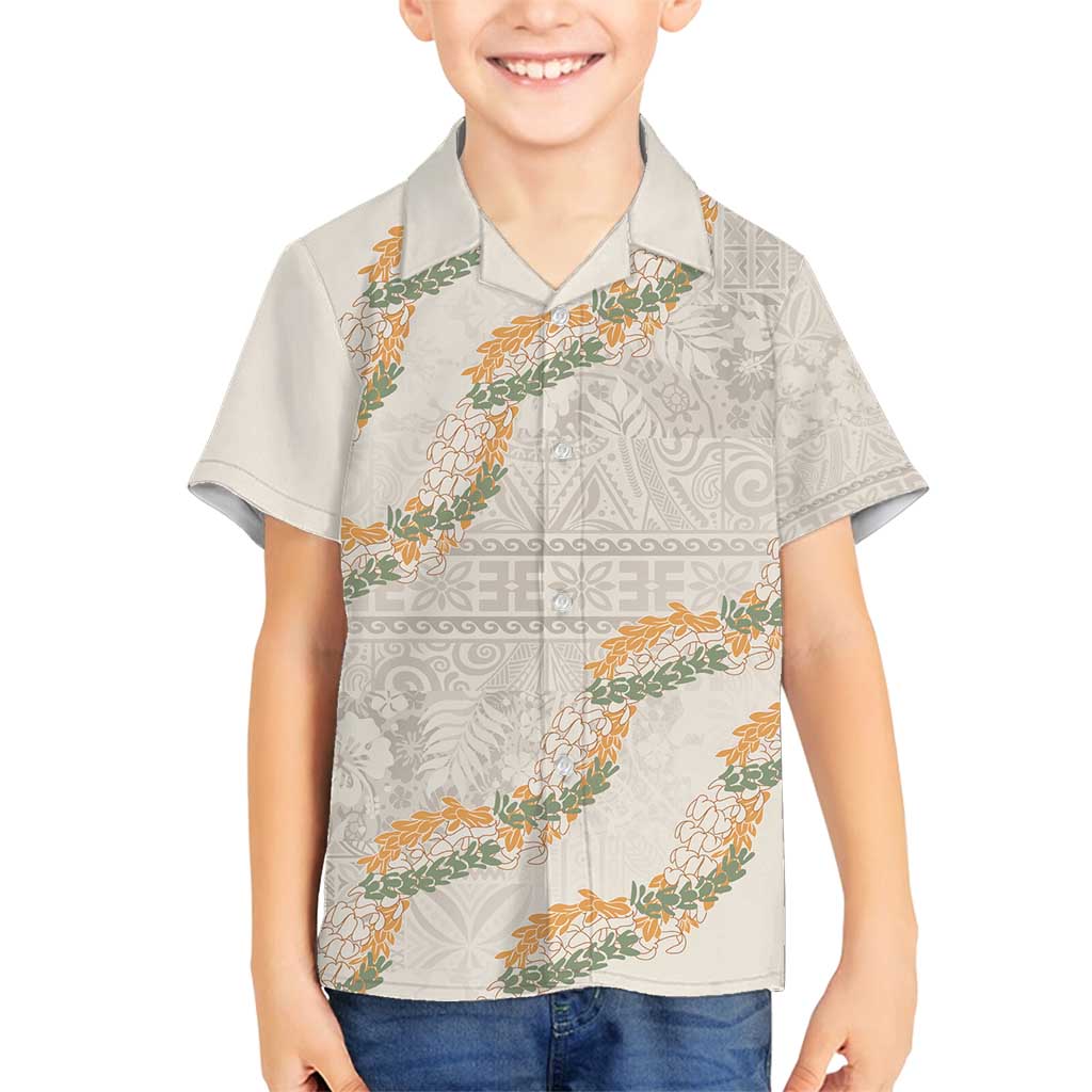 Aloha Pakalana and Puakenikeni Lei Family Matching Long Sleeve Bodycon Dress and Hawaiian Shirt Beige Hawaiian Pattern LT9 Son's Shirt Beige - Polynesian Pride