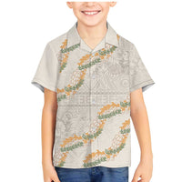 Aloha Pakalana and Puakenikeni Lei Family Matching Mermaid Dress and Hawaiian Shirt Beige Hawaiian Pattern LT9 Son's Shirt Beige - Polynesian Pride