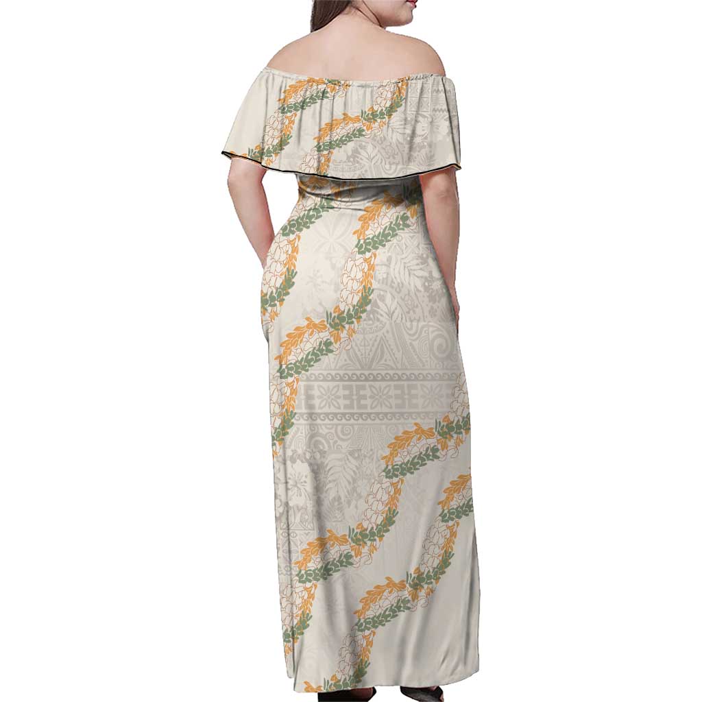 Aloha Pakalana and Puakenikeni Lei Family Matching Off Shoulder Maxi Dress and Hawaiian Shirt Beige Hawaiian Pattern LT9 - Polynesian Pride