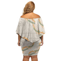 Aloha Pakalana and Puakenikeni Lei Family Matching Off Shoulder Short Dress and Hawaiian Shirt Beige Hawaiian Pattern LT9 - Polynesian Pride