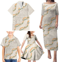 Aloha Pakalana and Puakenikeni Lei Family Matching Puletasi and Hawaiian Shirt Beige Hawaiian Pattern LT9 - Polynesian Pride