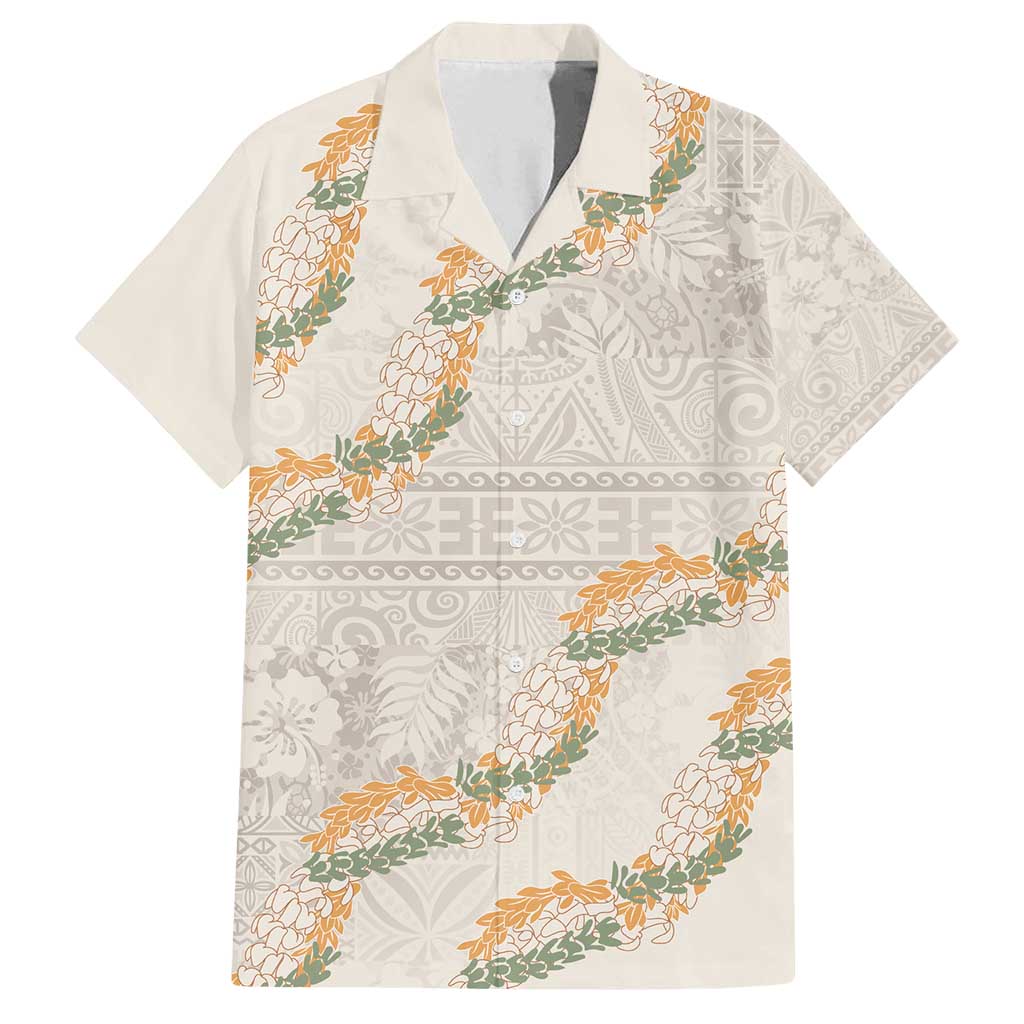Aloha Pakalana and Puakenikeni Lei Family Matching Puletasi and Hawaiian Shirt Beige Hawaiian Pattern LT9 Dad's Shirt - Short Sleeve Beige - Polynesian Pride