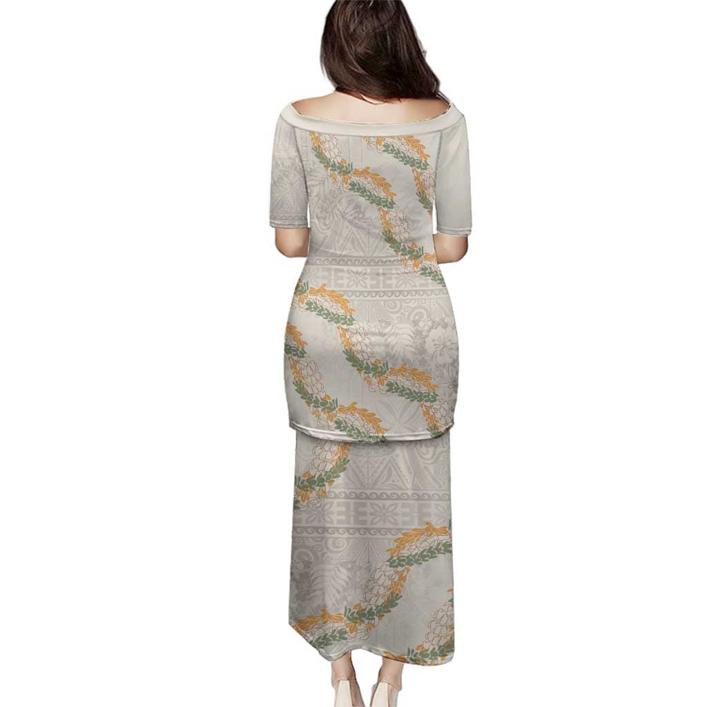 Aloha Pakalana and Puakenikeni Lei Family Matching Puletasi and Hawaiian Shirt Beige Hawaiian Pattern LT9 - Polynesian Pride