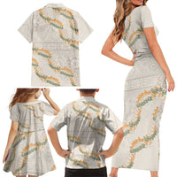 Aloha Pakalana and Puakenikeni Lei Family Matching Short Sleeve Bodycon Dress and Hawaiian Shirt Beige Hawaiian Pattern LT9 - Polynesian Pride