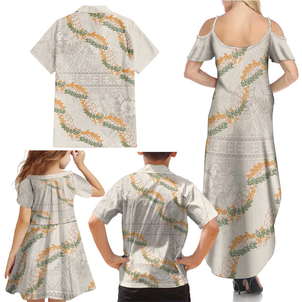 Aloha Pakalana and Puakenikeni Lei Family Matching Summer Maxi Dress and Hawaiian Shirt Beige Hawaiian Pattern LT9 - Polynesian Pride