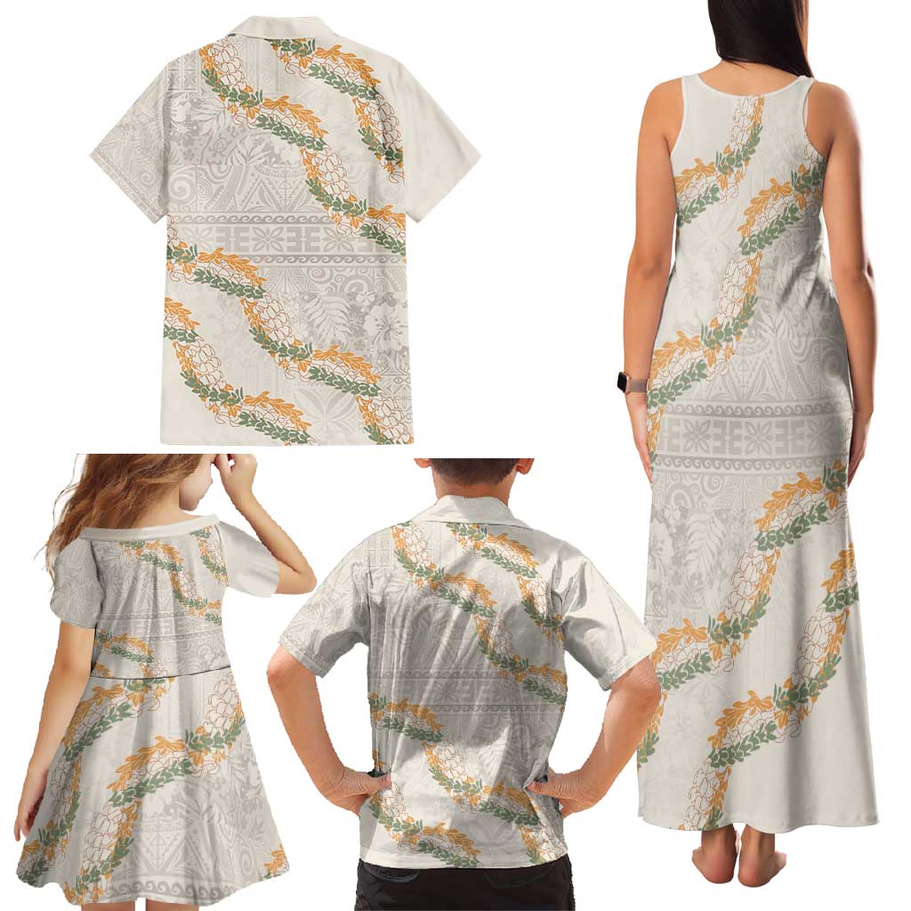 Aloha Pakalana and Puakenikeni Lei Family Matching Tank Maxi Dress and Hawaiian Shirt Beige Hawaiian Pattern LT9 - Polynesian Pride