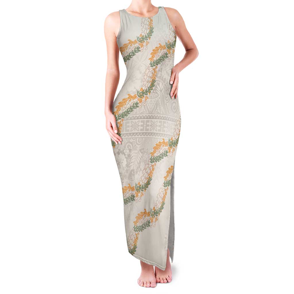 Aloha Pakalana and Puakenikeni Lei Family Matching Tank Maxi Dress and Hawaiian Shirt Beige Hawaiian Pattern LT9 Mom's Dress Beige - Polynesian Pride