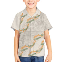 Aloha Pakalana and Puakenikeni Lei Family Matching Tank Maxi Dress and Hawaiian Shirt Beige Hawaiian Pattern LT9 Son's Shirt Beige - Polynesian Pride