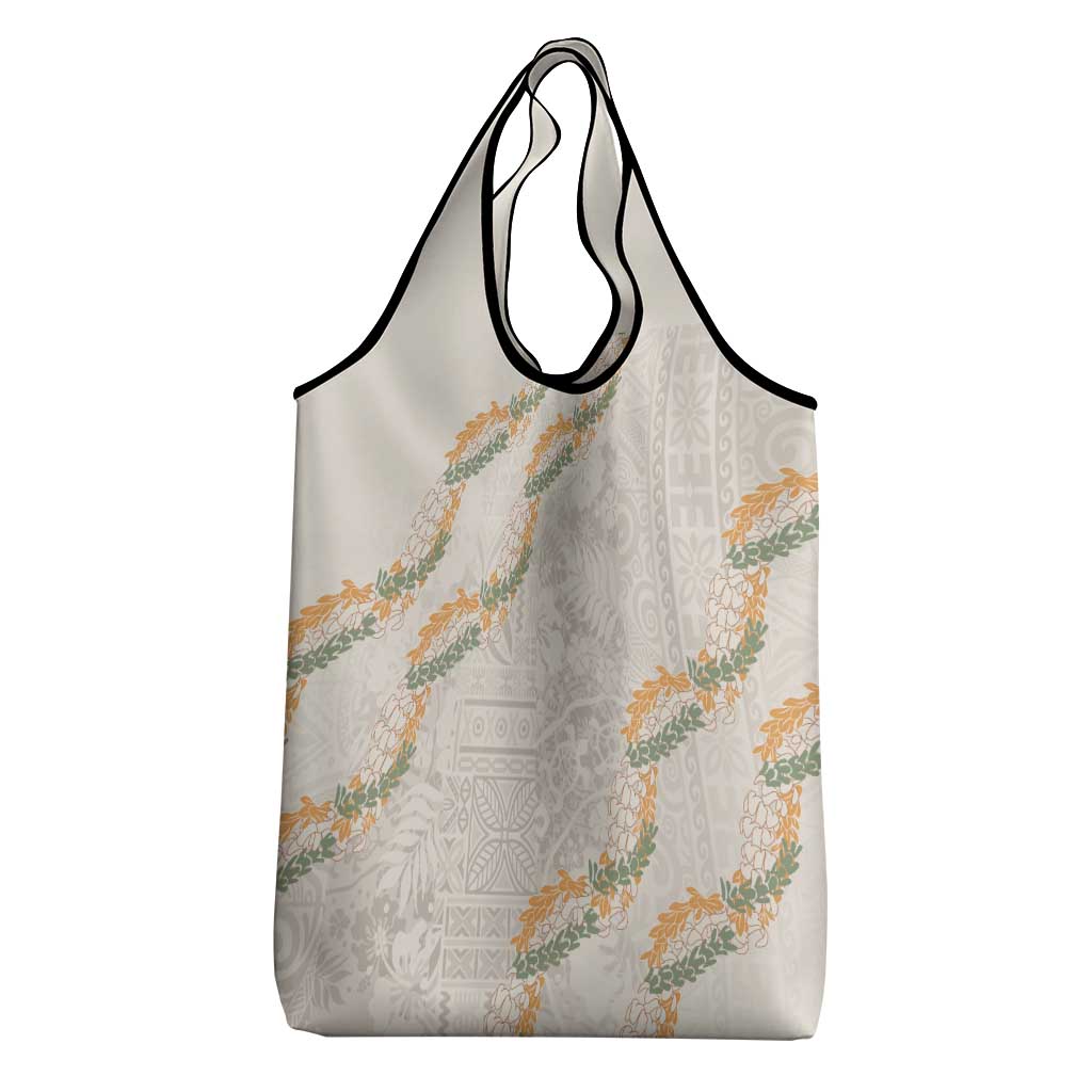 Aloha Pakalana and Puakenikeni Lei Grocery Bag Beige Hawaiian Pattern LT9 - Polynesian Pride
