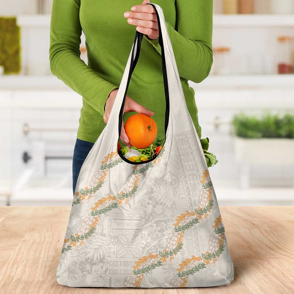 Aloha Pakalana and Puakenikeni Lei Grocery Bag Beige Hawaiian Pattern LT9 - Polynesian Pride