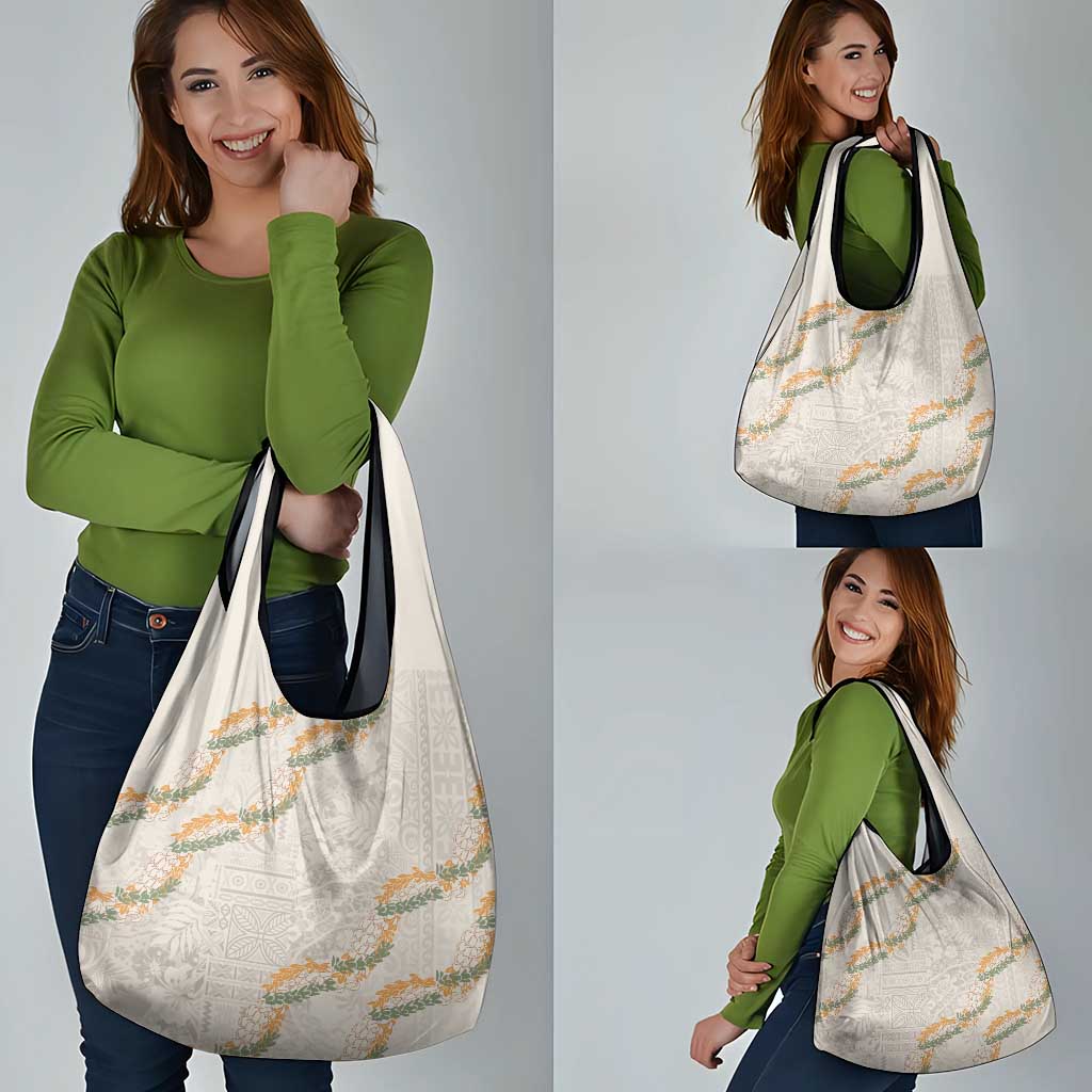 Aloha Pakalana and Puakenikeni Lei Grocery Bag Beige Hawaiian Pattern LT9 - Polynesian Pride