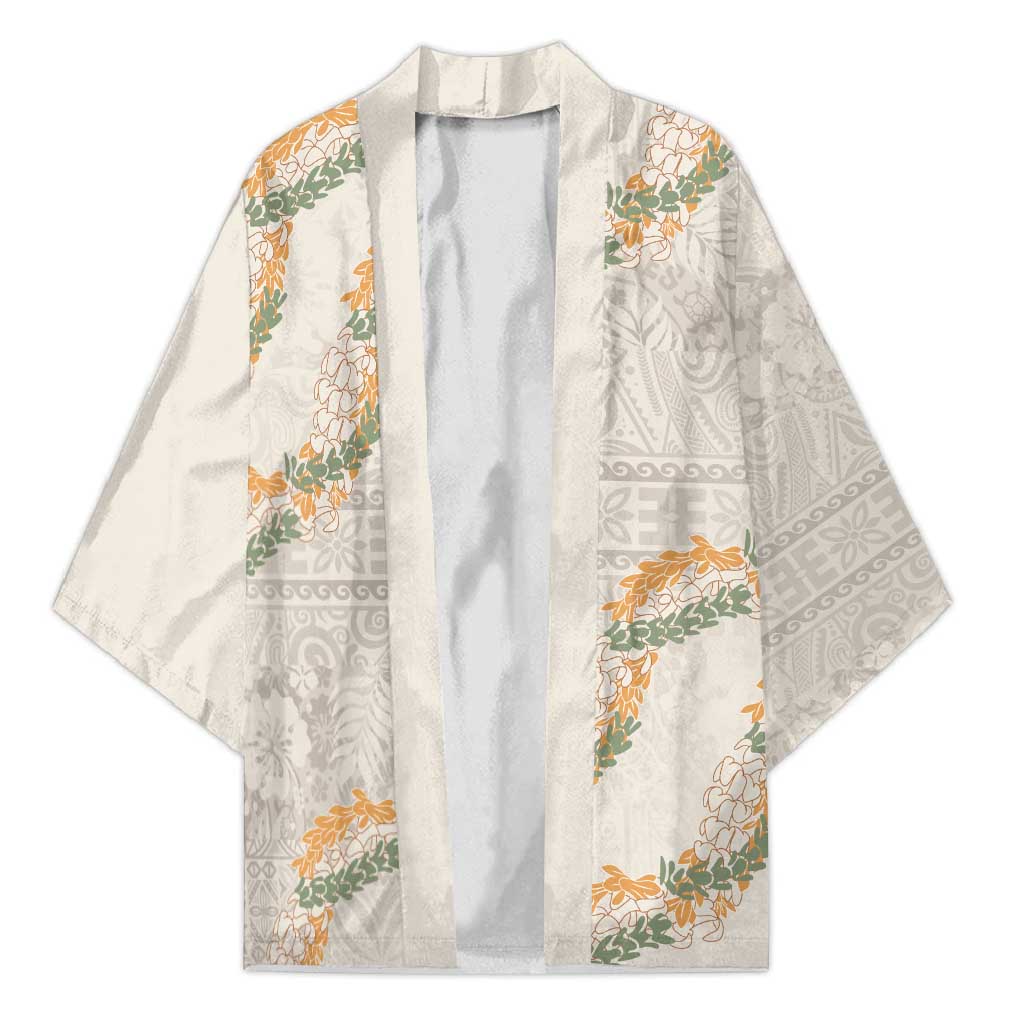 Aloha Pakalana and Puakenikeni Lei Kimono Beige Hawaiian Pattern - Polynesian Pride