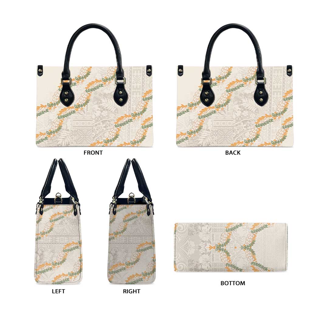 Aloha Pakalana and Puakenikeni Lei Leather Bag Beige Hawaiian Pattern - Polynesian Pride