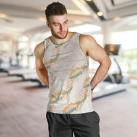 Aloha Pakalana and Puakenikeni Lei Men Tank Top Beige Hawaiian Pattern LT9 Beige - Polynesian Pride