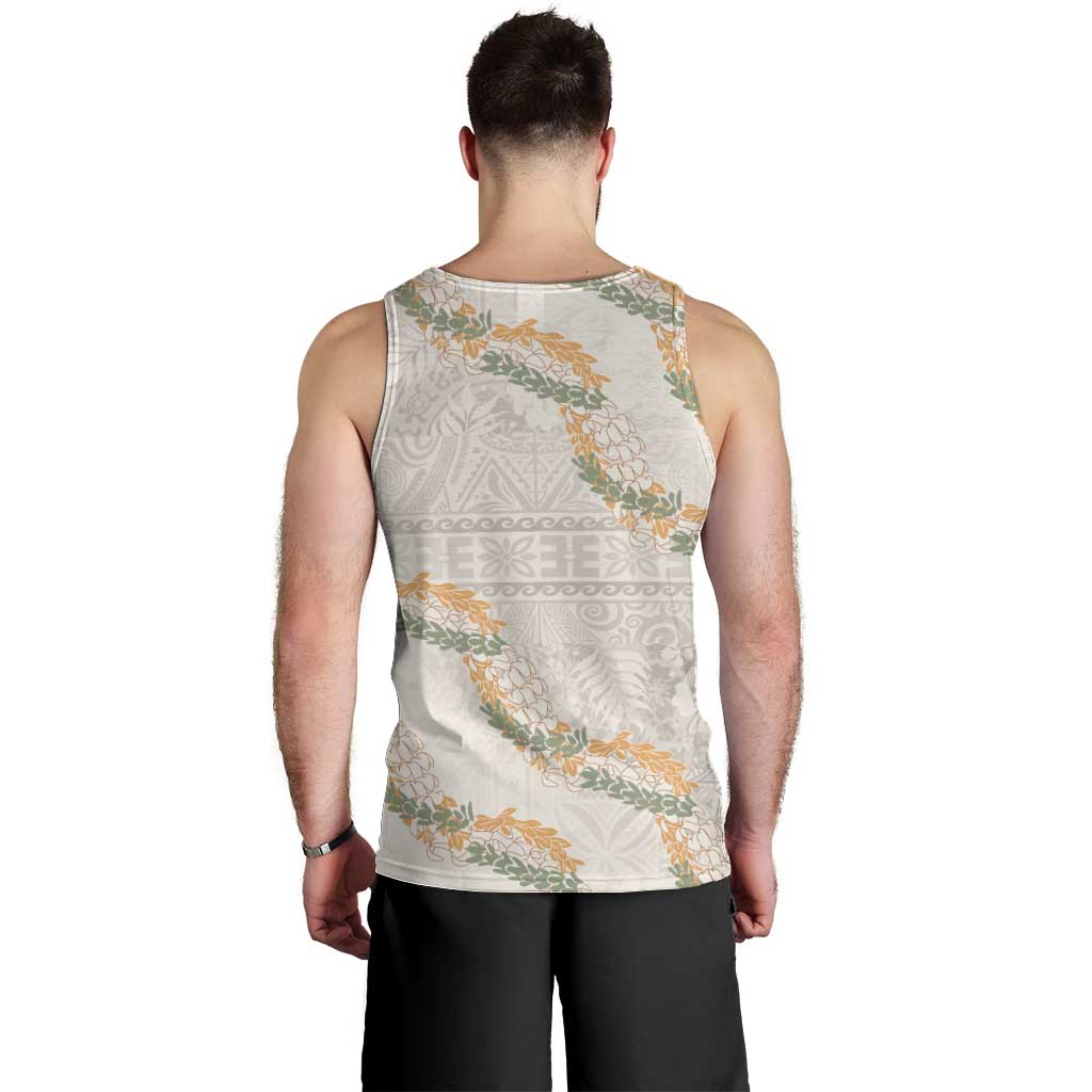 Aloha Pakalana and Puakenikeni Lei Men Tank Top Beige Hawaiian Pattern LT9 - Polynesian Pride