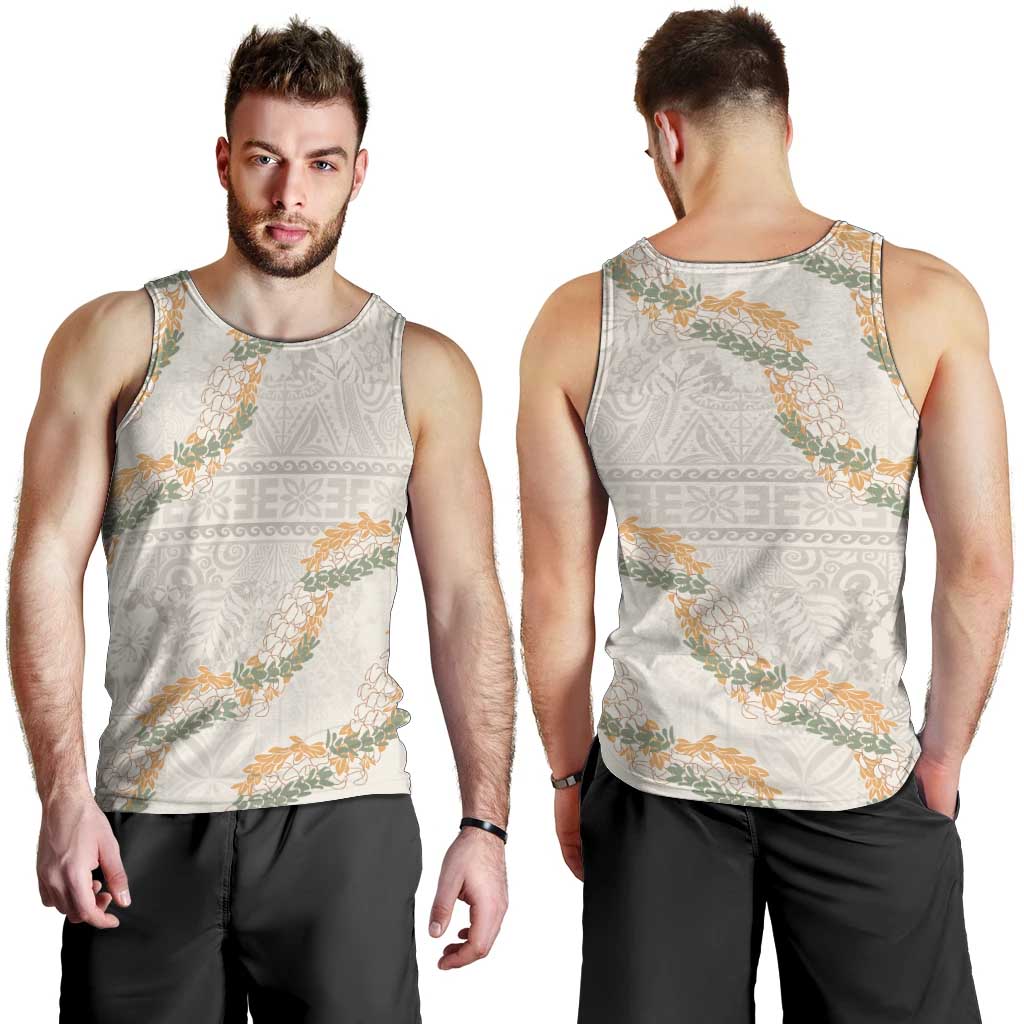 Aloha Pakalana and Puakenikeni Lei Men Tank Top Beige Hawaiian Pattern LT9 - Polynesian Pride