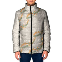 Aloha Pakalana and Puakenikeni Lei Padded Jacket Beige Hawaiian Pattern - Polynesian Pride