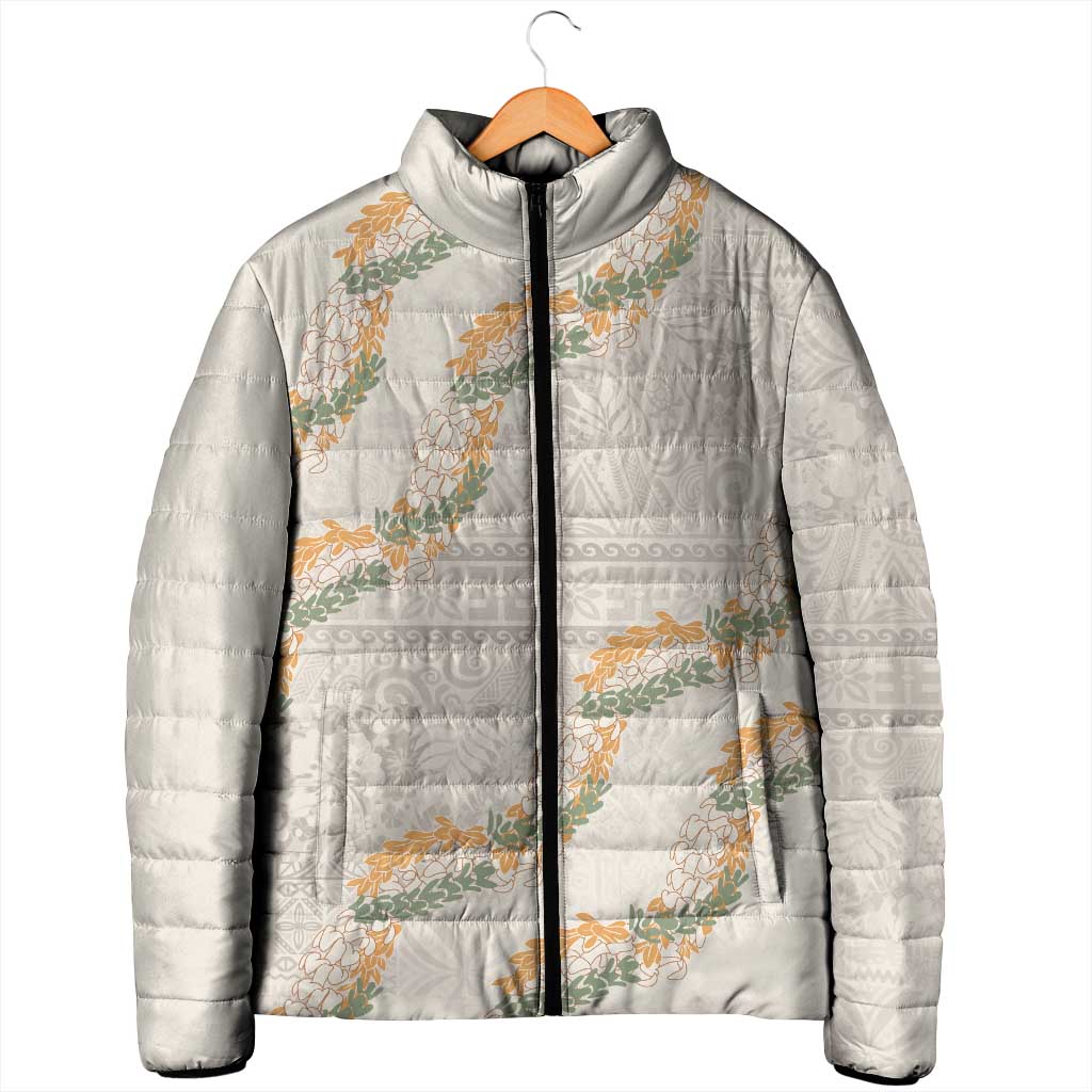 Aloha Pakalana and Puakenikeni Lei Padded Jacket Beige Hawaiian Pattern - Polynesian Pride