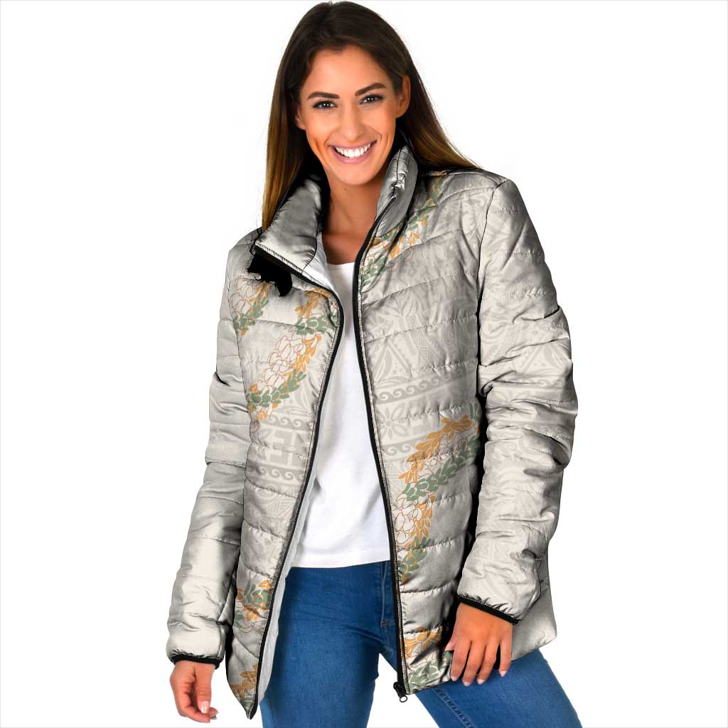 Aloha Pakalana and Puakenikeni Lei Padded Jacket Beige Hawaiian Pattern - Polynesian Pride